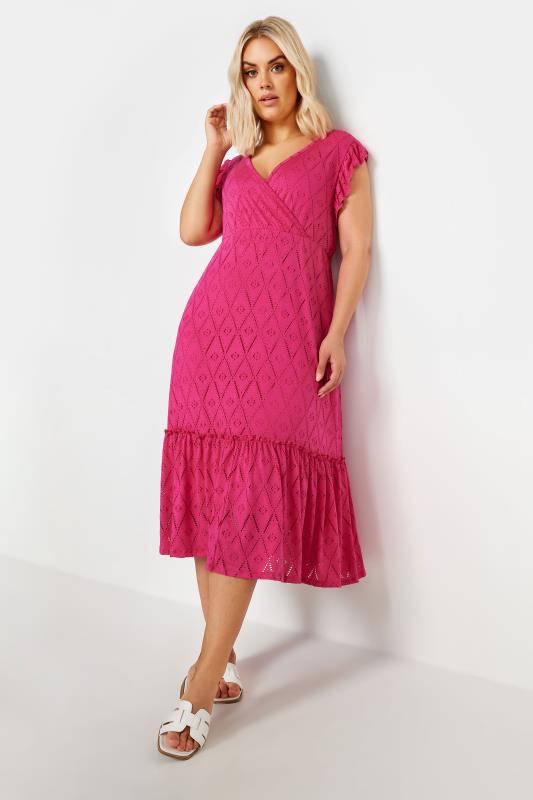 Plus Size  YOURS Curve Pink Broderie Anglaise Midaxi Dress