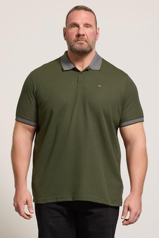 BadRhino Big & Tall Khaki Green Two Tone Waffle Polo Shirt | BadRhino 1