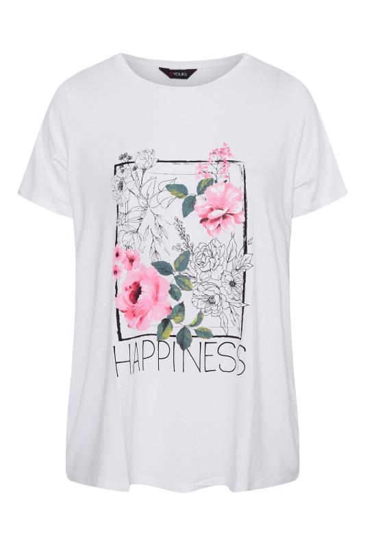Curve White Floral 'Happiness' Slogan T-Shirt_F.jpg