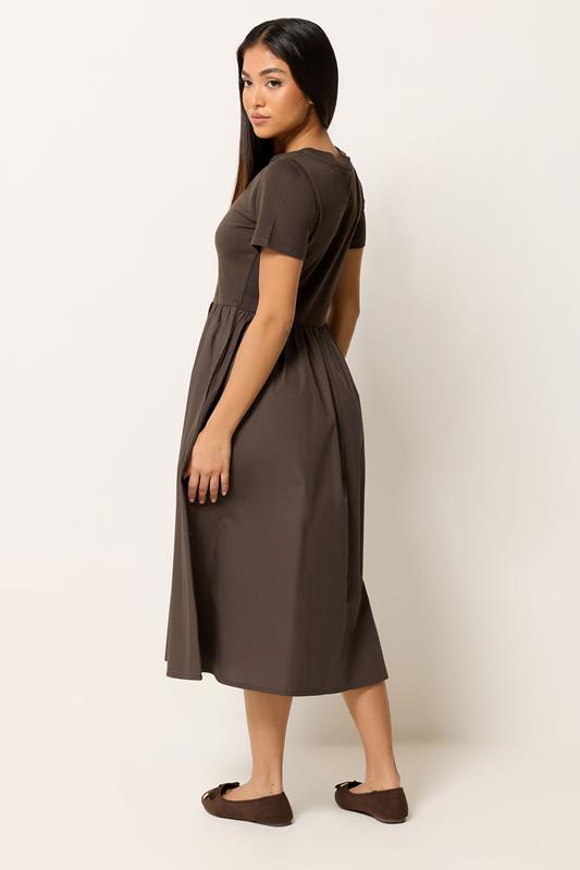M&Co Petite Chocolate Brown Short Sleeve Cotton Midi Dress | M&Co 2