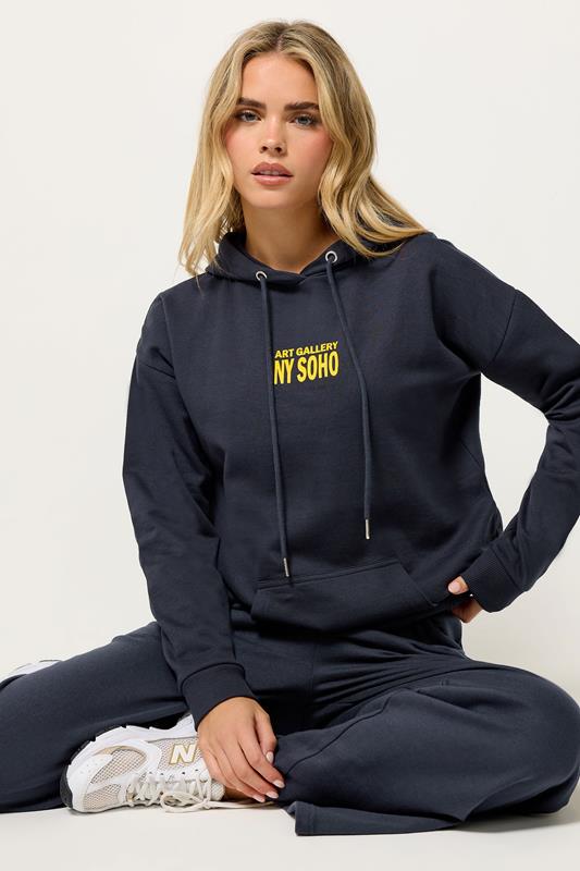 PixieGirl Petite Navy Blue Back Slogan Hoodie