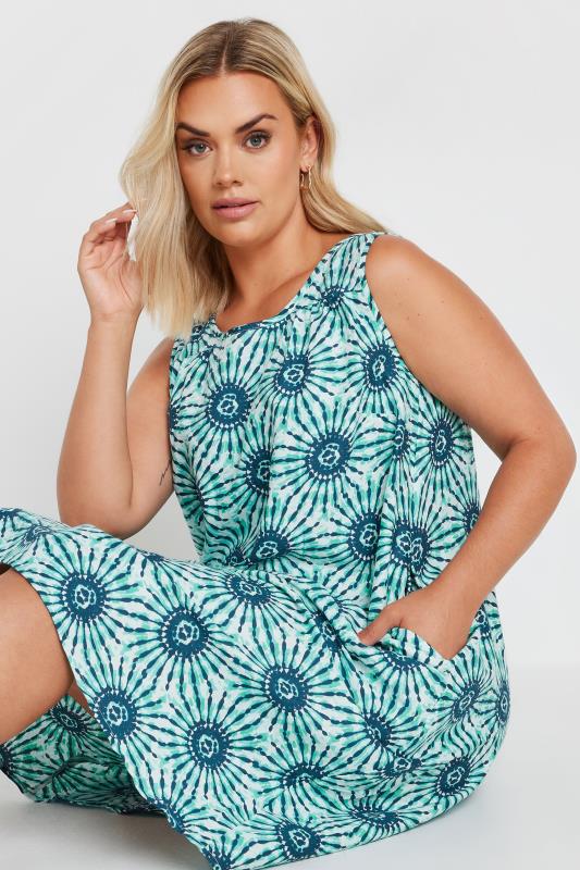 YOURS Plus Size Blue Abstract Print Pocket Swing Dress | Yours Clothing 1