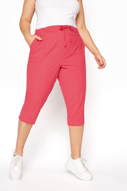 Pink Cool Cotton Cropped Trousers 