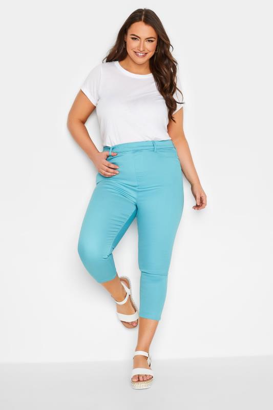 YOURS Curve Plus Size Aqua Blue Cropped Stretch GRACE Jeggings | Yours Clothing  2