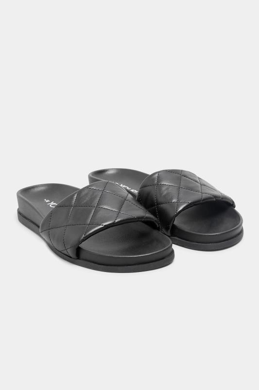 Tall  Yours Black Quilted Chunky Sandals In Extra Wide EEE Fit