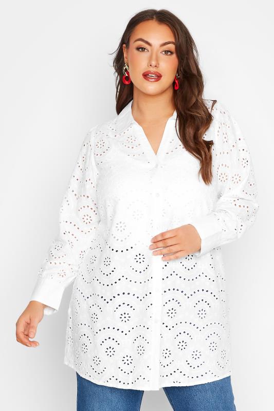 LIMITED COLLECTION Curve White Broderie Anglaise Shirt 1