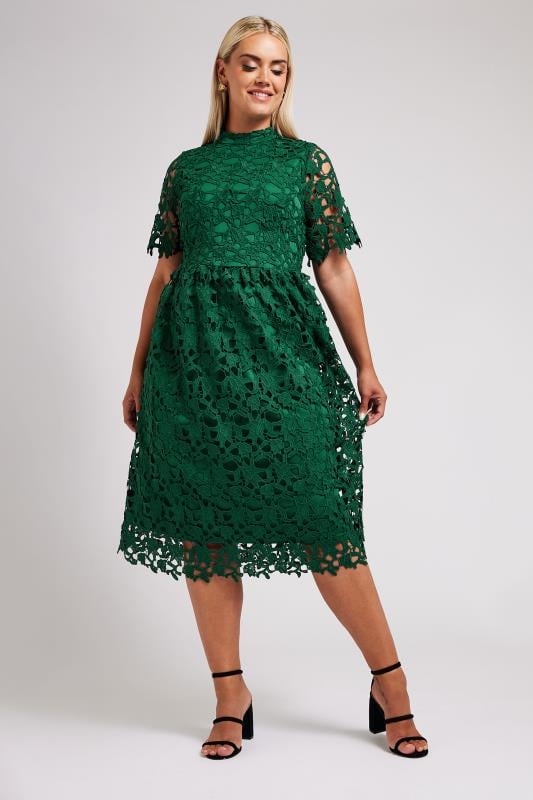 Yours Plus Size Emerald Green Lace Crochet Midi Dress 2