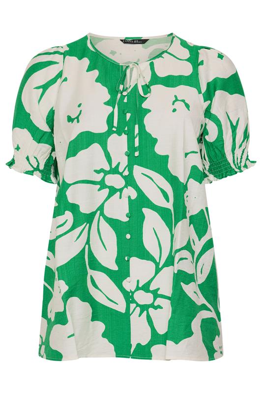 EVANS Plus Size Green Floral Tie Neck Top | Evans 5
