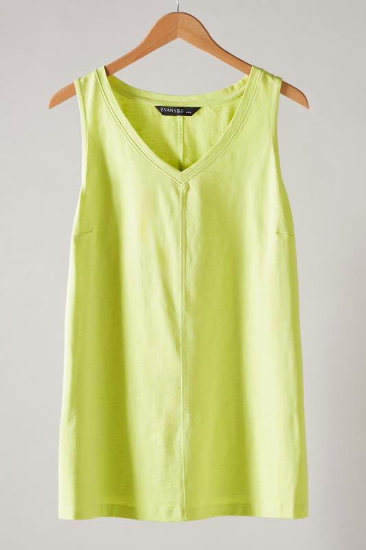 EVANS Plus Size Chartreuse Green Cotton Vest Top | Evans 5