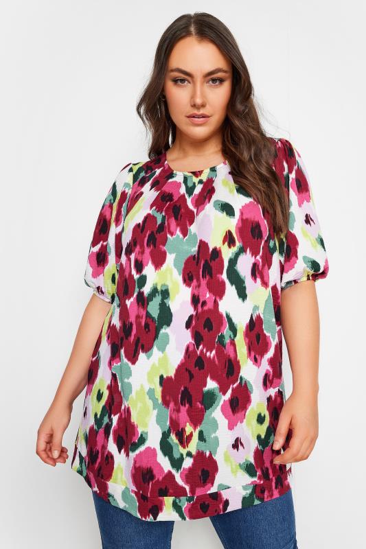 YOURS Plus Size Red Abstract Floral Print T-Shirt | Yours Clothing 1