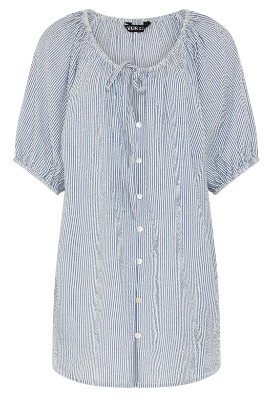 YOURS Plus Size Blue Stripe Print Puff Sleeve Blouse | Yours Clothing 5