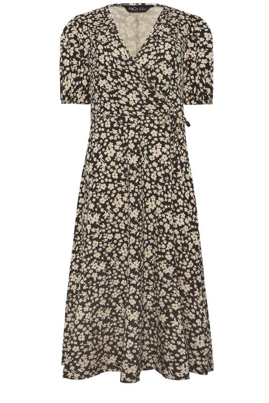 Women's  M&Co Natural Brown Ditsy Floral Print Midi Wrap Dress