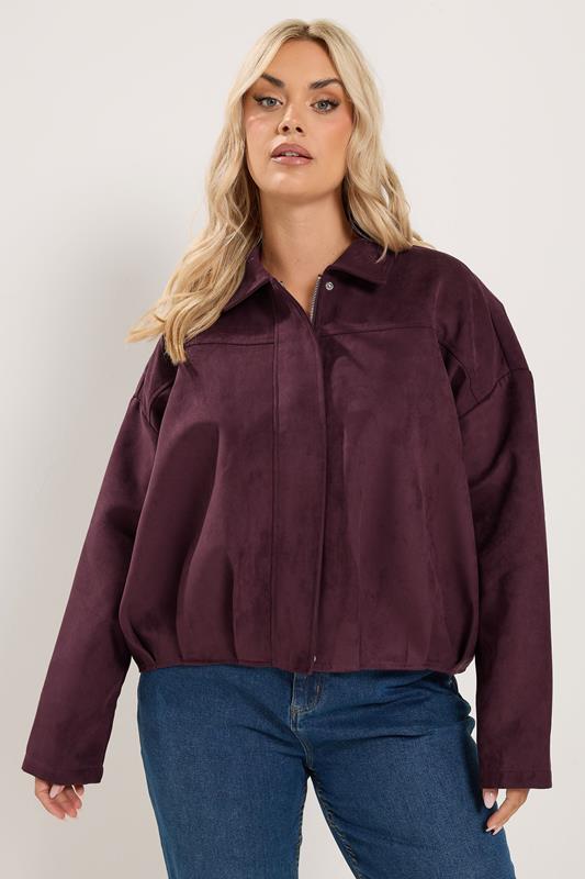 YOURS Plus Size Purple Faux Suede Bomber Jacket | Yours Clothing 1