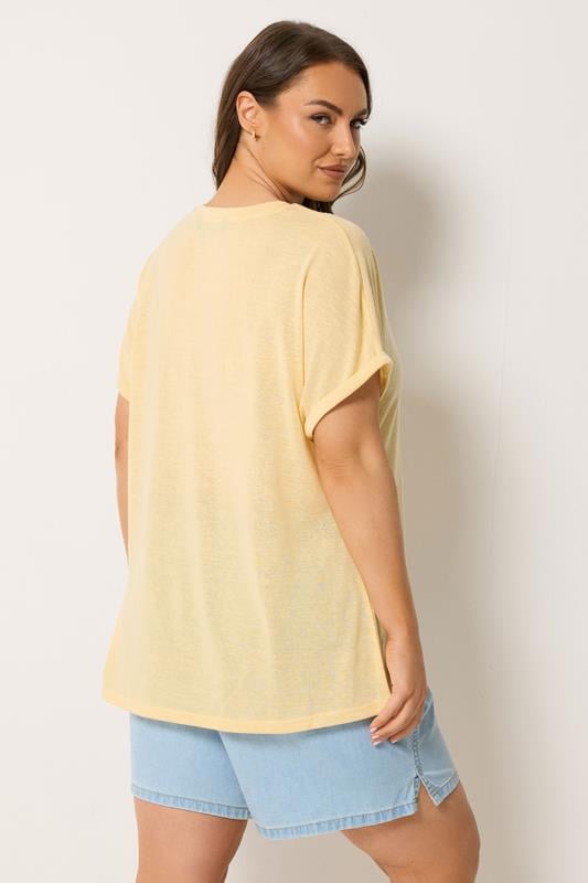 YOURS Plus Size Yellow Linen Look T-Shirt | Yours Clothing 2