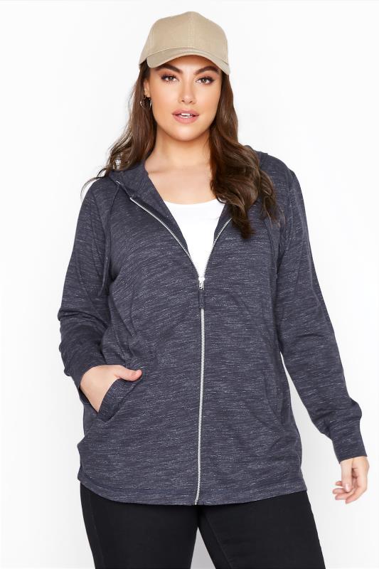Navy Blue Marl Zip Through Hoodie | Sizes 16-40 | Yours Clothing 1