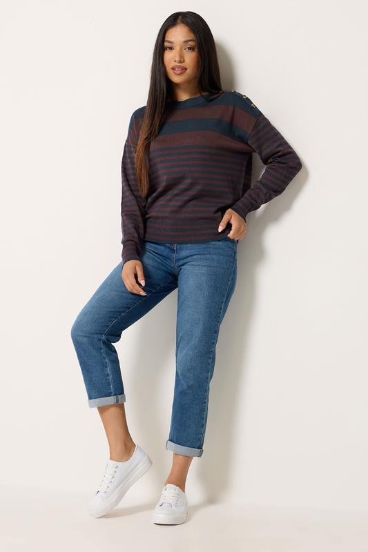 M&Co Petite Navy Blue Stripe Button Detail Jumper | M&Co 1