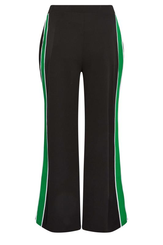 YOURS PETITE Plus Size Black & Green Side Stripe Wide Leg Trousers | Yours Clothing 5