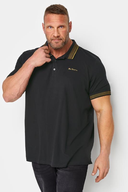 Men's  BEN SHERMAN Big & Tall Black Chevron Collar Polo Shirt