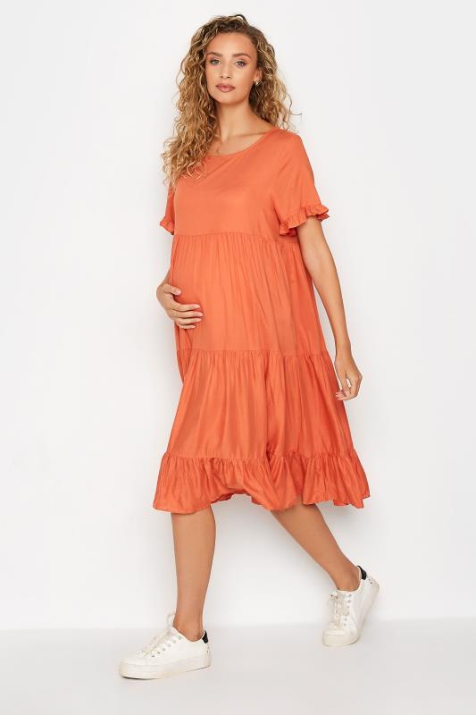 LTS Tall Orange Maternity Tiered Smock Dress 2