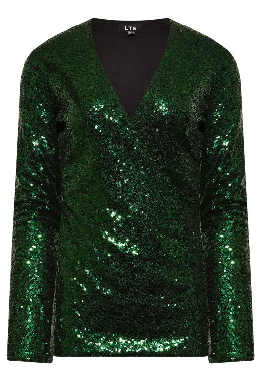 LTS Tall Women's Green Sequin Embellished Wrap Top | Long Tall Sally 5