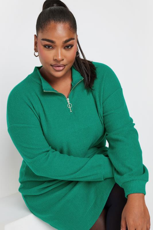 YOURS Plus Size Green Zip Neck Soft Touch Jumper Dress | Yours Clothing 4