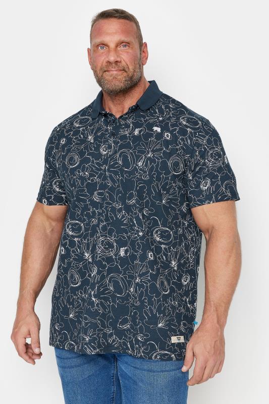 Men's  D555 Big & Tall Navy Blue Abstract Print Pique Polo Shirt