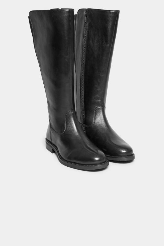 Black Elasticated Knee High Leather Boots In Wide E Fit & Extra Wide EEE Fit 2