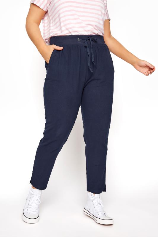  Grande Taille YOURS Curve Navy Blue Cool Cotton Trouser