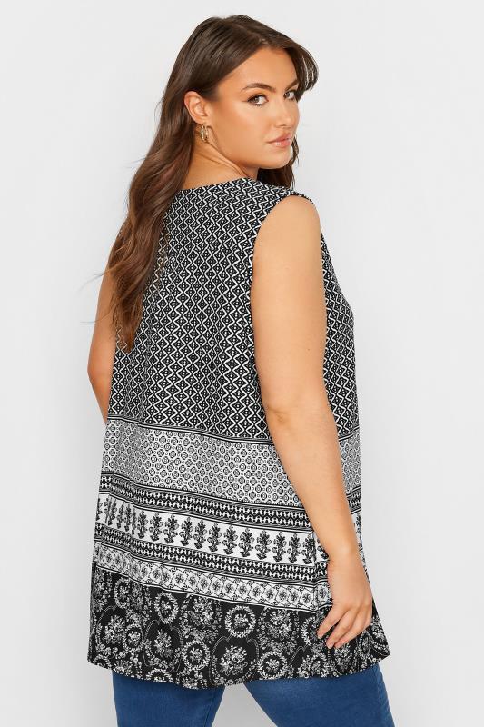 Curve Black Aztec Print Inverted Pleat Vest Top | Yours Clothing 3