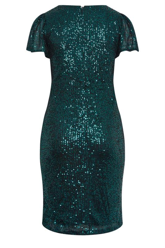 YOURS LONDON Green Sequin Wrap Shift Dress | Yours Clothing 7