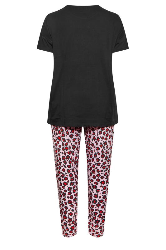 Plus Size Black Animal Print 'Let's Sleep In' Pyjama Set | Yours Clothing 7