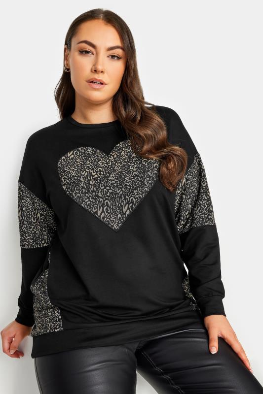Plus Size  YOURS LUXURY Curve Black Leopard Heart Print Sweatshirt