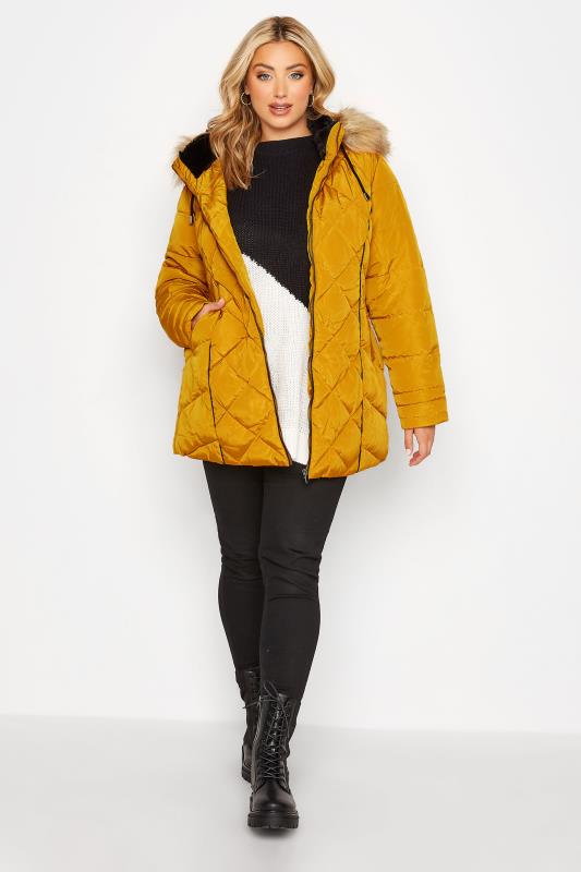 Plus Size Mustard Yellow Panelled Puffer Jacket | Yours Clothing 3