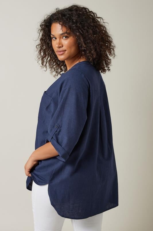 EVANS Plus Size Navy Blue Linen Utility Top | Evans  3