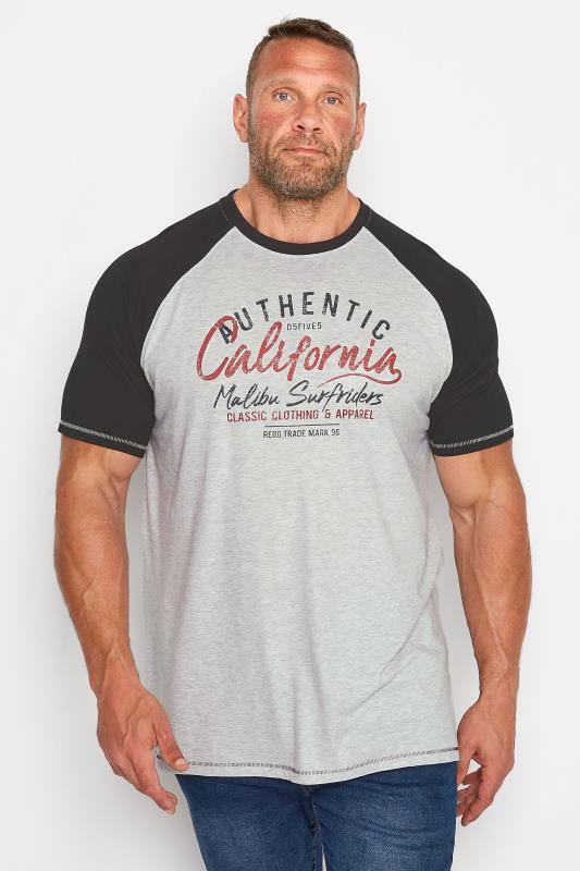 D555 Big & Tall Grey 'California Surfriders' Printed Raglan T-Shirt 1