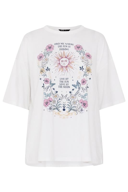YOURS Plus Size White Floral & Sun Graphic Boxy T-Shirt | Yours Clothing 6