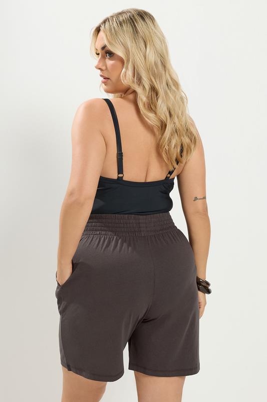 YOURS Plus Size Brown Shirred Waist Shorts | Yours Clothing 5