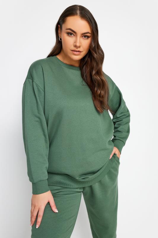 YOURS Plus Size Green Crew Neck Sweatshirt | Yours Clothing 1
