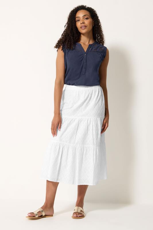 M&Co White Broderie Tiered Cotton Maxi Skirt | M&Co  1