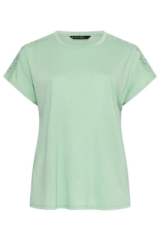 EVANS Plus Size Sage Green Crochet Shoulder Modal T-Shirt | Evans  5
