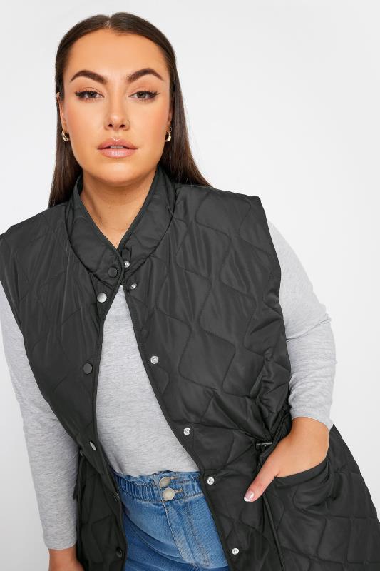 YOURS Plus Size Black Lightweight Quilted Midi Gilet | Yours Clothing 4
