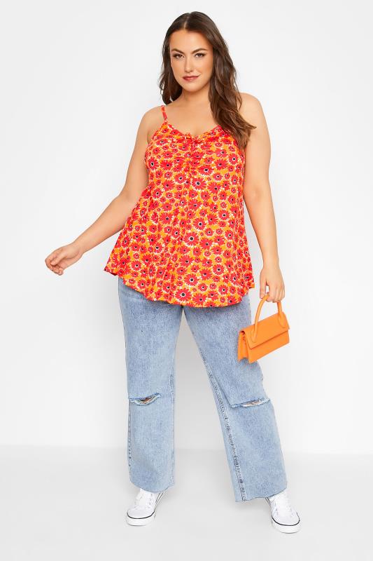 LIMITED COLLECTION Curve Orange Floral Print Ruched Swing Cami Top_B.jpg