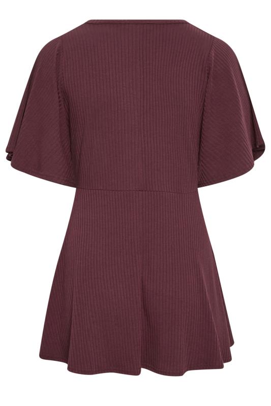 YOURS Plus Size Burgundy Red Keyhole Peplum Top | Yours Clothing 7