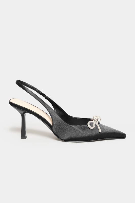 LTS Black Diamante Slingback Court Shoes In Standard Fit | Long Tall Sally 3