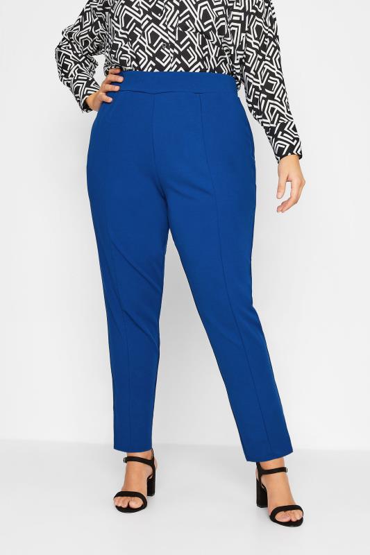 Plus Size Cobalt Blue Stretch Tapered Trousers | Yours Clothing 1