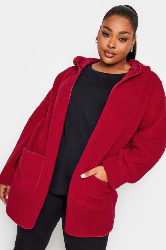 Plus Size  YOURS Curve Red Teddy Hooded Jacket