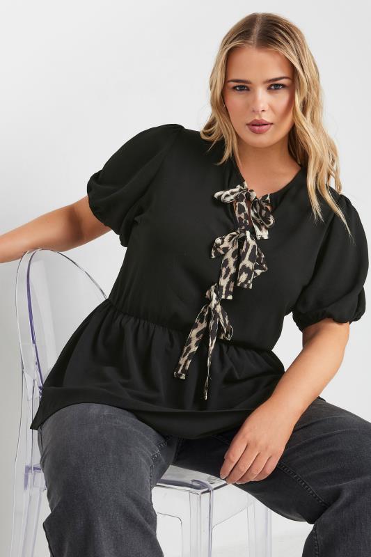  Grande Taille LIMITED COLLECTION Curve Black Leopard Print Tie Front Top