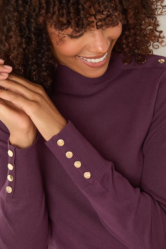 M&Co Berry Purple Button Turtle Neck Jumper | M&Co 4