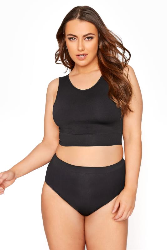 Yours Curve Black Seamless Longline Padded Bralette Top | Yours Clothing 2