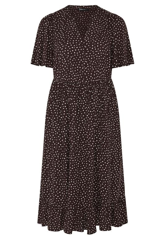 YOURS Plus Size Brown Spot Print Notch Neck Maxi Dress | Yours Clothing